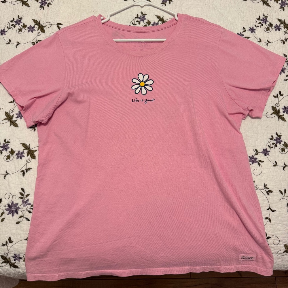 Life is Good Pink Daisy Shirt Sz XL